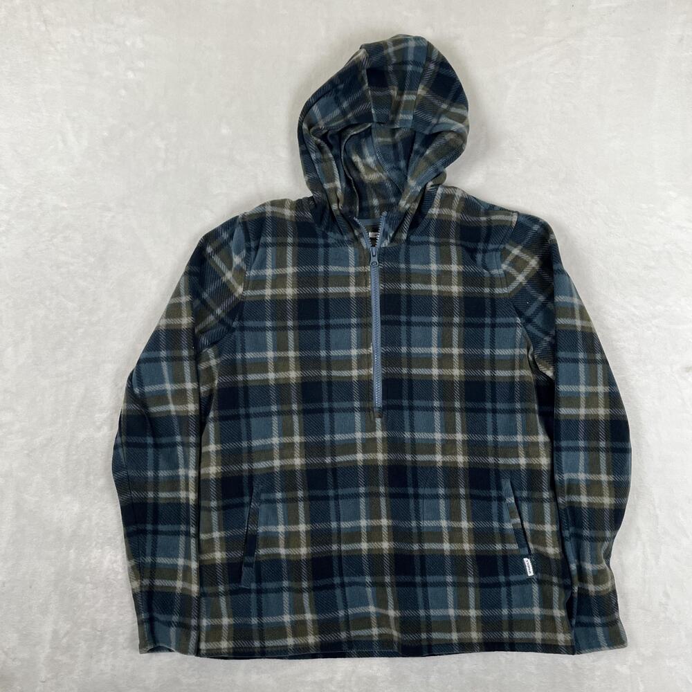 O'Neill Hoodie Womens S Blue Plaid Fleece 1/4 Zip Pullover Sweatshirt Y2K Surf